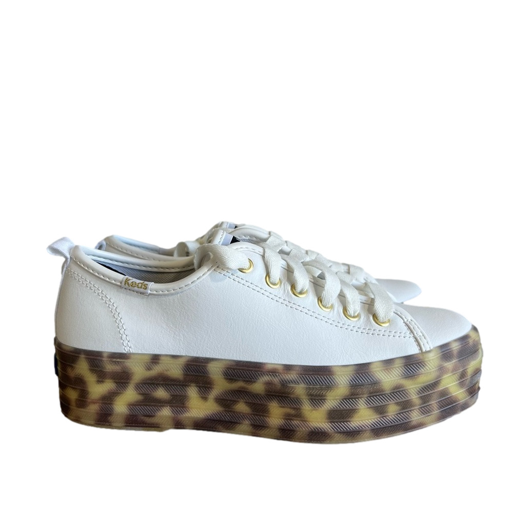 KEDS NEW Women's Triple Up White Leather Leopard Platform Shoe Size 6 #1102